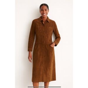 FACONNABLE GOATSKIN LEATHER COAT DRESS MIDI BUTTON FRONT POCKETS BROWN W-M
